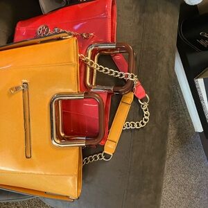 VIVIDLY YELLOW and FUCHSIA  Women's Handbag with gold accents